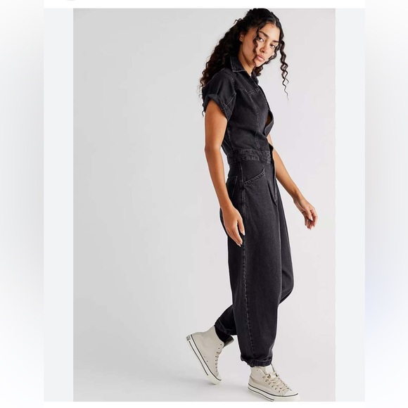 Free People Marla TrouserDenim Jumpsuit with pockets - Picture 2 of 9